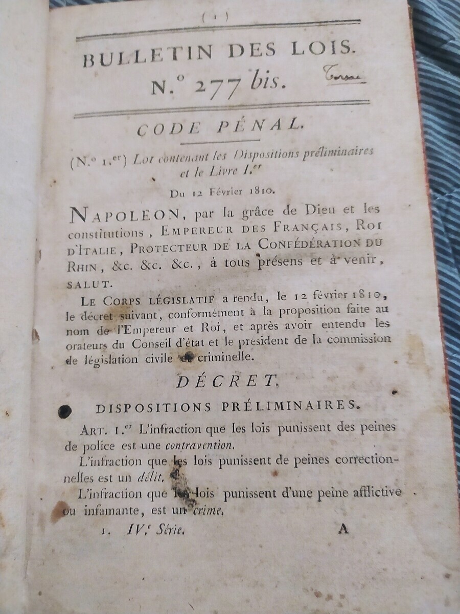 Code Pénal Code d'Instruction Criminelle 1. Bulletin des Lois 277bis